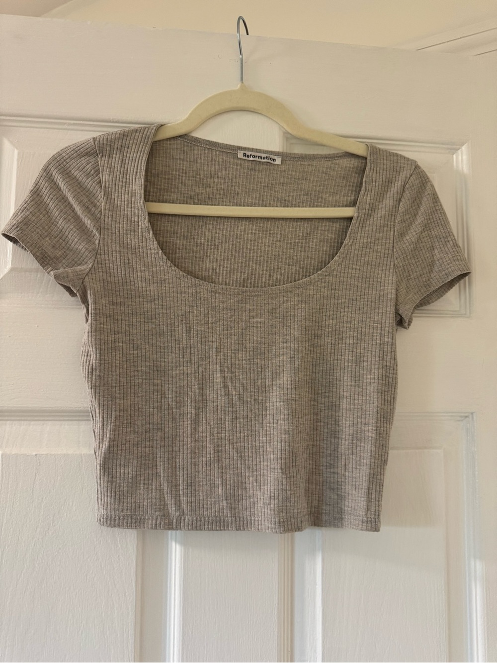 Reformation Gray Ribbed Scoop Neck Crop Top